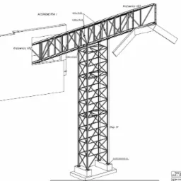 Schemat aksonometryczny kratownicy stalowej hali z Pawłowa, oznaczony jako Kratownica KR1 i KR2, wraz ze słupem S1 i detalami połączeń śrubowych.