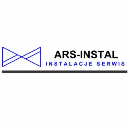 Logo firmy ARS-INSTAL z niebieskim symbolem instalacji i czarnym napisem 'ARS-INSTAL INSTALACJE SERWIS' nad czarną linią.