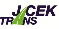 Logo firmy JACEK TRANS z zielonym motywem drogi wkomponowanym w nazwę.