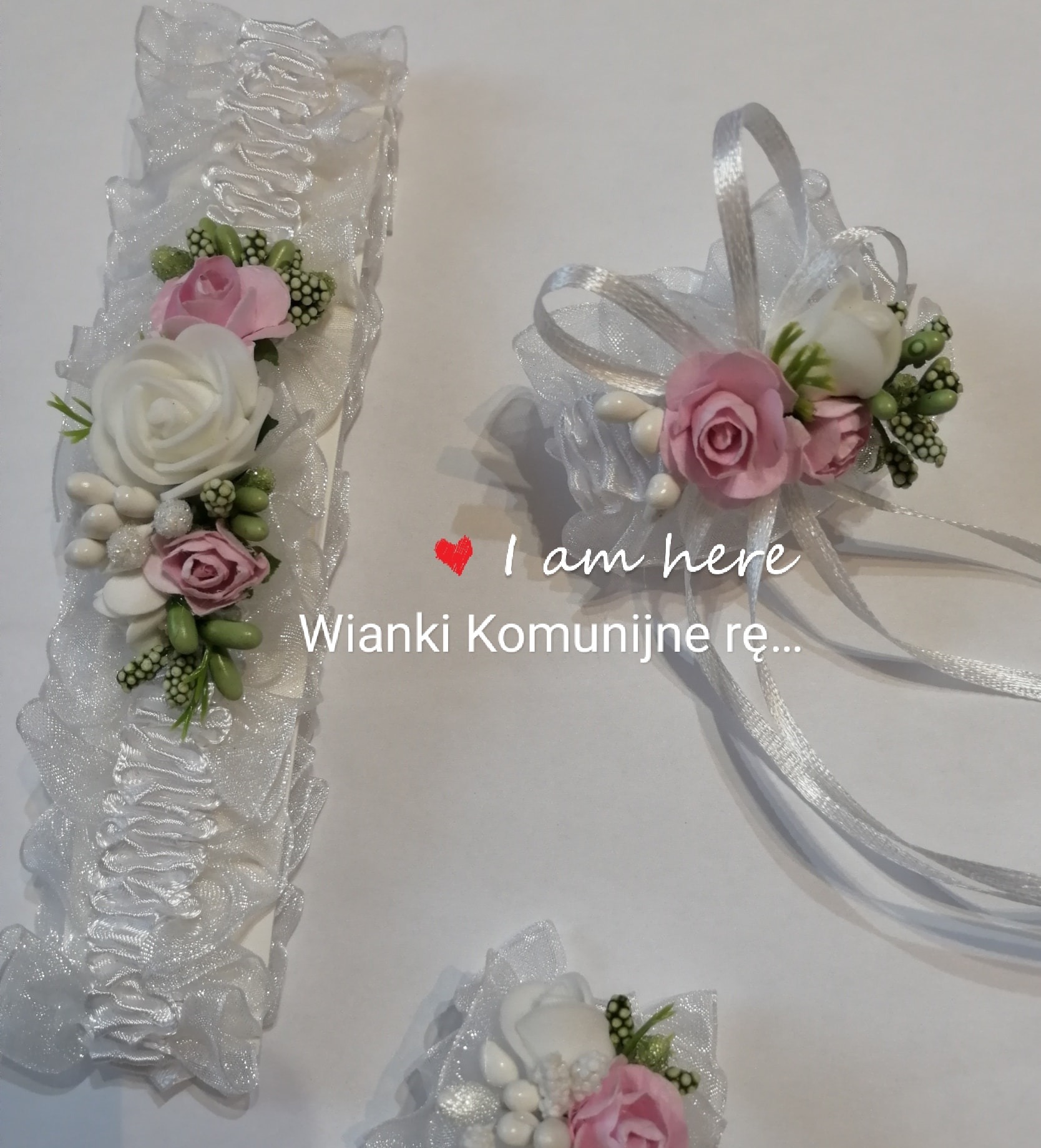robione ręcznie ozdoby komunijne i ślubne.