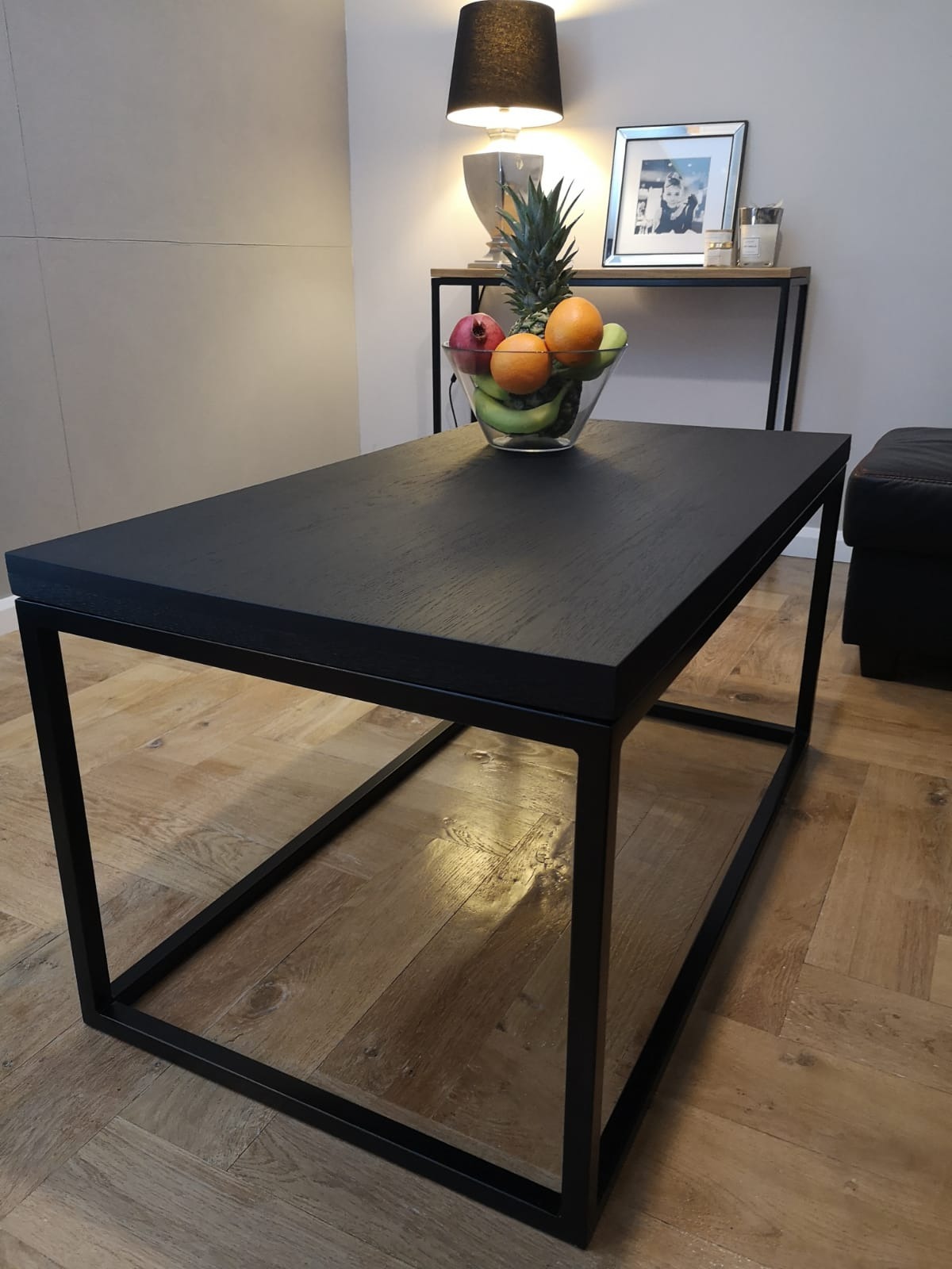 Stolik loftowy, blat barwiony dąb