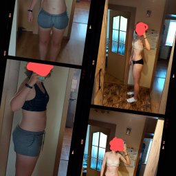 BanyGym Illegal Studio - Kolaż zdjęć kobiety przed i po odchudzaniu, z widoczną różnicą w sylwetce i napisem '79 vs 61kg' oraz '-18kg'.