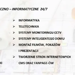 Wizytówka firmy TechWeb oferującej pogotowie elektryczno-informatyczne 24/7, automatykę, elektrykę, mechatronikę, instalacje antenowe, systemy alarmowe, elektrykę samochodową, serwis, informatykę...