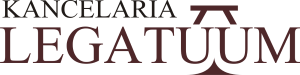 Logo kancelarii prawnej 'LEGATUUM' w kolorze burgundowym na czarnym tle.