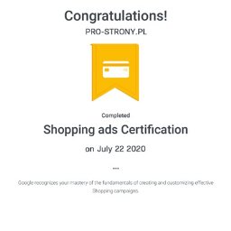 Certyfikat Google shopping