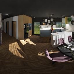 Panorama - strefa dzienna domu dla rodziny 2+2 - wersja dark