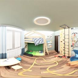 Panorama pokoju dla 4 letkiego Franka - fana lego i łózka na antresoli.
