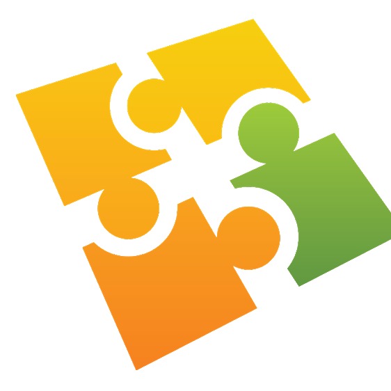 Abstrakcyjne logo przedstawiające cztery elementy układanki w kolorach żółtym, pomarańczowym i zielonym, ułożone w kwadrat na białym tle.