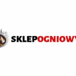 Logo sklepu internetowego SklepOgniowy.pl z płomieniami i skrzyżowanymi toporami na białym tle.