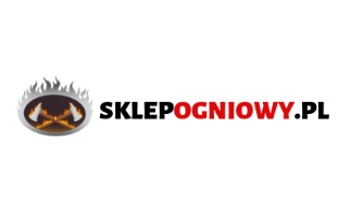 Logo sklepu internetowego SklepOgniowy.pl z płomieniami i skrzyżowanymi toporami na białym tle.