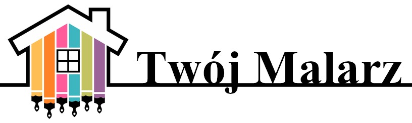 Logo firmy malarskiej: Stylizowany dom z pędzli w kolorach tęczy i napisem 'Twój Malarz'.