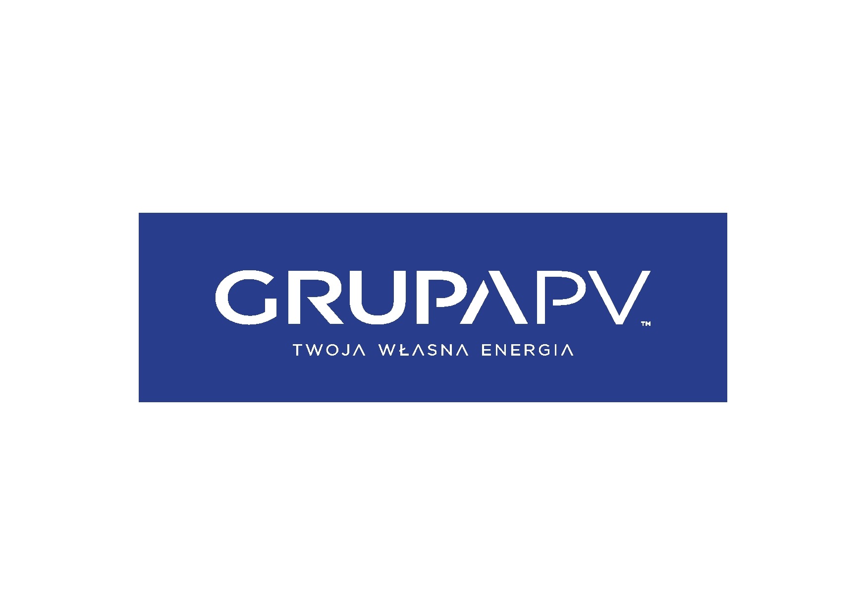 Logo firmy z Krakowa: GRUPA PV, Twoja Własna Energia, na granatowym tle.
