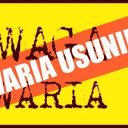 Żółto-pomarańczowy baner z napisem 'UWAGA AWARIA' w ciemnobrązowej, grunge'owej czcionce, przekreślony białym napisem 'USUNIĘTA' i wykrzyknikiem.