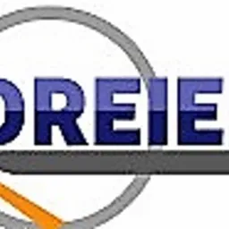 Logo firmy DREIER z nazwą w kolorze granatowym, szarym obrysem koła i poziomą szarą linią z pomarańczowym elementem przypominającym narzędzie ślusarskie