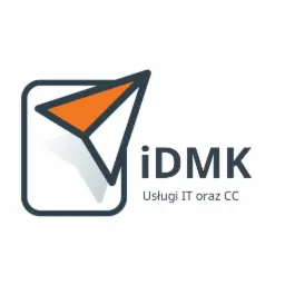 Logo firmy iDMK oferującej usługi IT oraz Contact Center, z motywem strzałki wewnątrz kwadratu.