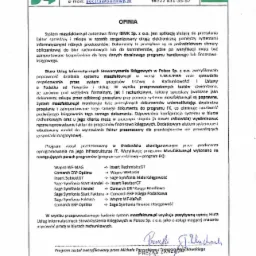 Skan dokumentu z opinią o systemie maszfakture.pl, wystawioną przez Biuro Usług Informatycznych Stowarzyszenia Księgowych w Polsce Sp. z o.o., zawierający listę programów, z którymi system jest...