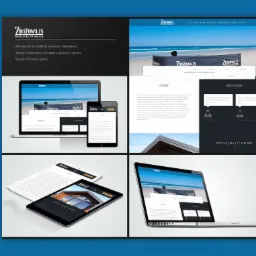 Makieta strony internetowej z ofertą domków do wynajęcia nad morzem, wyświetlana na laptopie, tablecie i smartfonie, prezentująca nowoczesny design i responsywność.