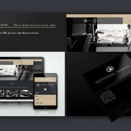 Prezentacja projektów graficznych dla firmy Individual Transfer: responsywna strona internetowa na laptopie i smartfonie oraz wizytówki z logo, na ciemnym tle.