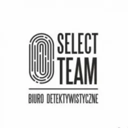 Logo firmy 'Select Team Biuro Detektywistyczne' z odciskiem palca wkomponowanym w literę 'O'.