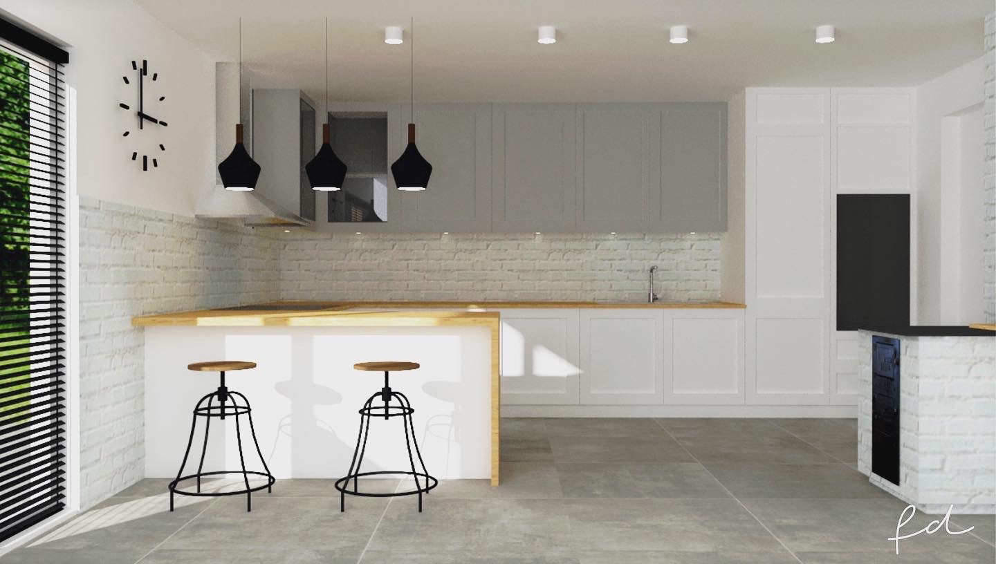 Kompleksowy projekt kuchni na wymiar. W naszej ofercie zaaranżujemy również całościowy wygląd wnętrza.