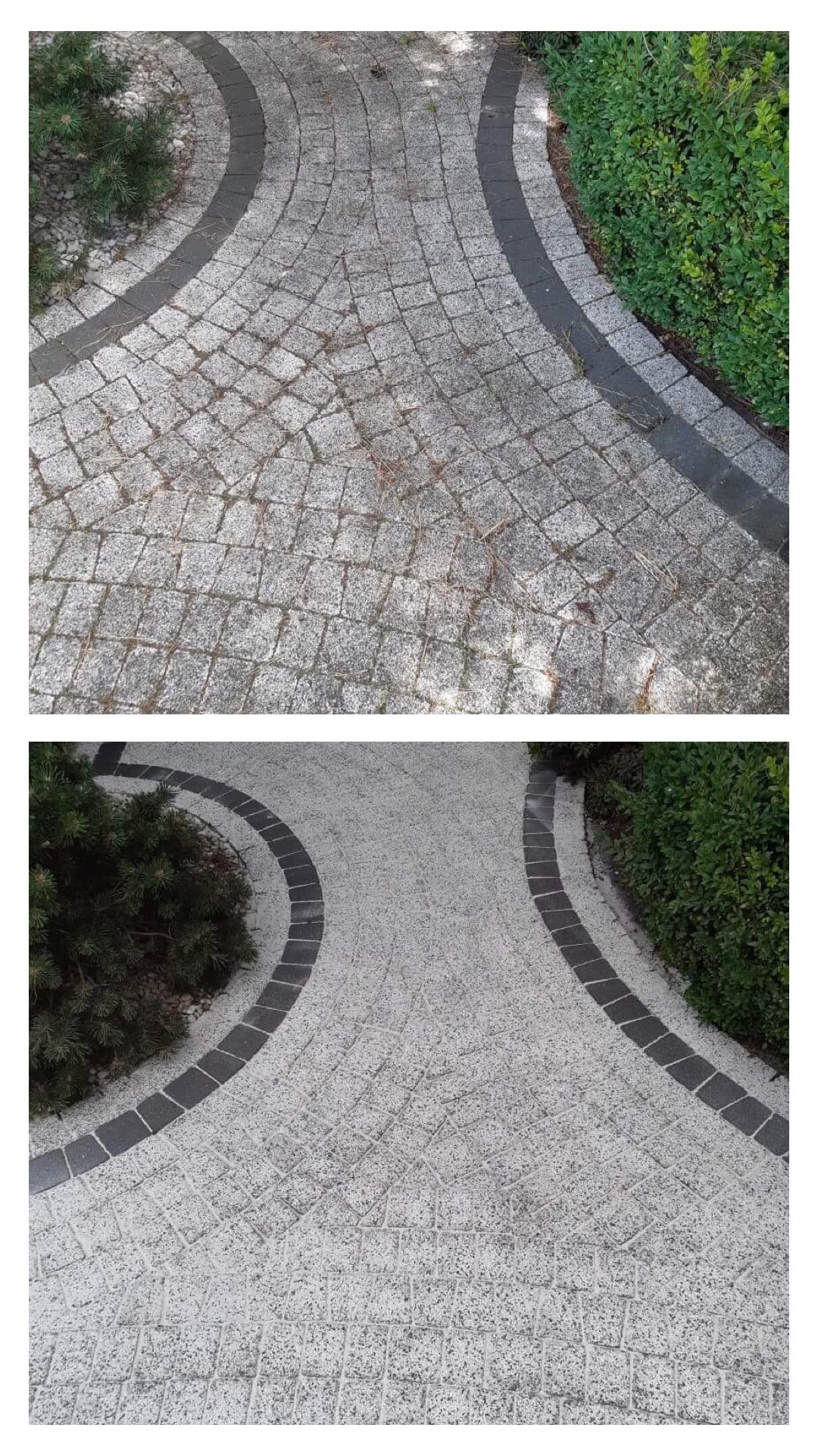 Czyszczenie kostki granitowej. Efekty przed i po wykonanej pracy