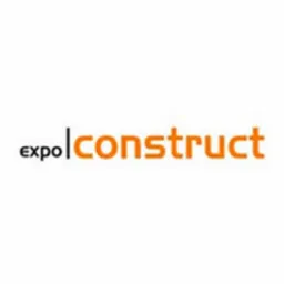 Logo firmy Expo Construct z napisem w kolorze czarnym i pomarańczowym na białym tle.