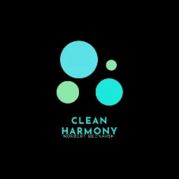 Logo firmy Clean Harmony Norbert Bednarski, składające się z trzech okręg&oacute;w w odcieniach błękitu i zieleni na czarnym tle.