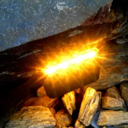 Oświetlenie skalne: Lampa LED wbudowana w kamienną konstrukcję, podświetlająca nieregularne bloki skalne i fragmenty kamienia o zróżnicowanej fakturze.