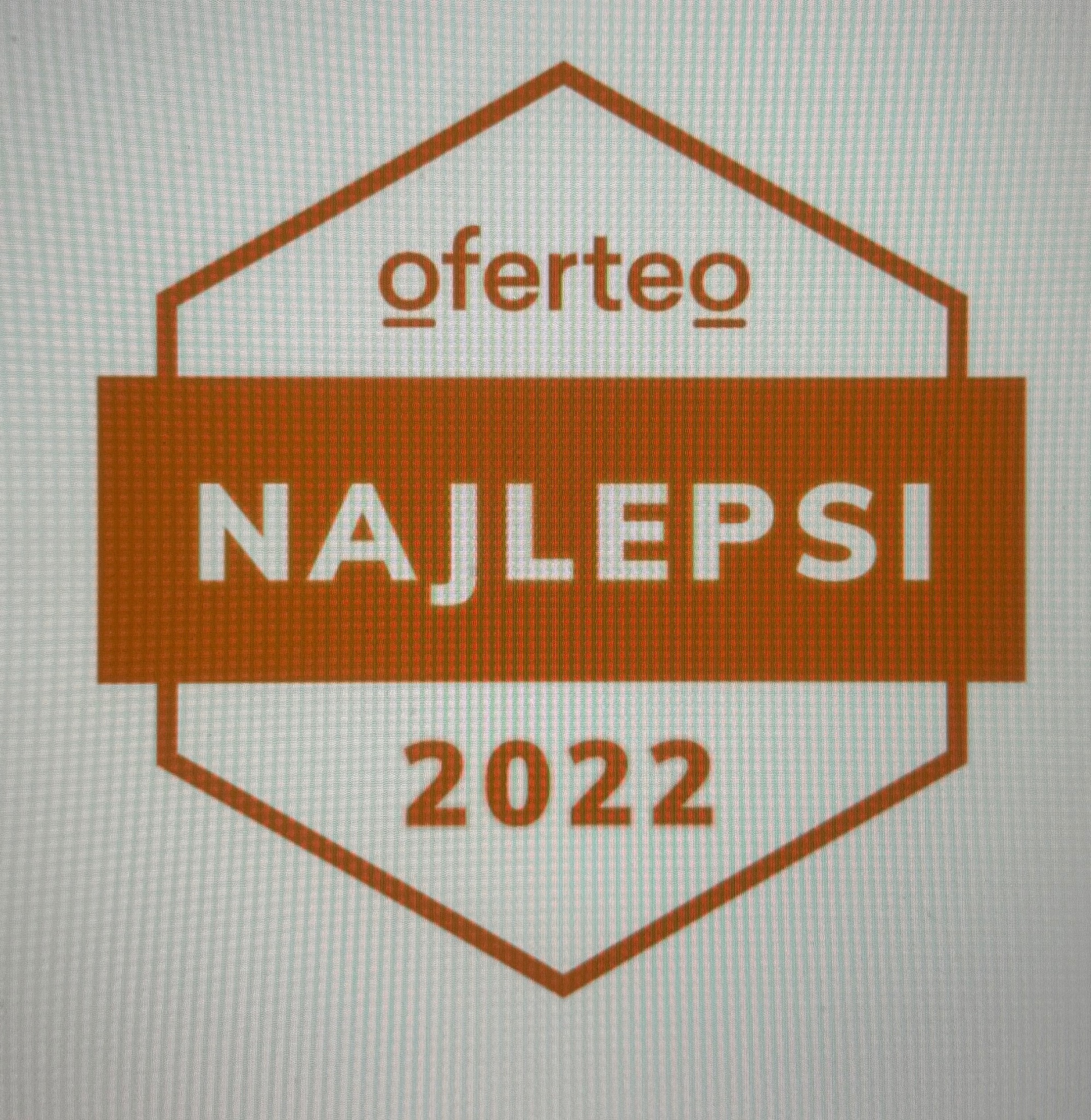 Nagroda Oferteo Najlepsi 2022 w pomarańczowej grafice na jasnym tle, symbolizująca wysoką jakość usług i uznanie w branży.
