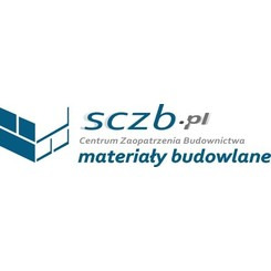 Logo firmy SCZB.pl Centrum Zaopatrzenia Budownictwa z niebieskim symbolem muru i napisem 'materiały budowlane'.