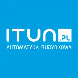 Logo firmy ITUN.PL specjalizującej się w automatyce budynkowej, na jasnoniebieskim tle.