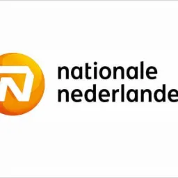 Logo Nationale Nederlanden z pomarańczowym okręgiem z białą literą N, obok czarny napis Nationale Nederlanden.