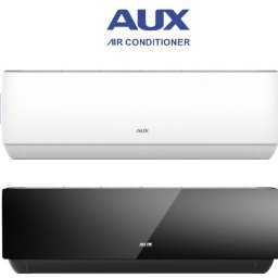 Mili Service - Dwa klimatyzatory AUX, jeden biały, drugi czarny, prezentowane na białym tle.