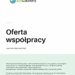 Grafika reklamowa EcoLaundry z ofertą współpracy w zakresie usług pralniczych, podkreślająca ekologiczny proces prania i wysoką jakość środków piorących, skierowana do hoteli, hosteli, restauracji,...