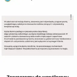 Logo EcoLaundry z informacjami o procesie prania i zaproszeniem do współpracy.