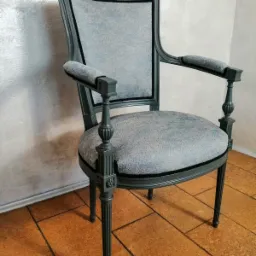 Unikalny Fotel Wiktoriański Rzeźbiony Toaletka Lux Antracyt Biuro