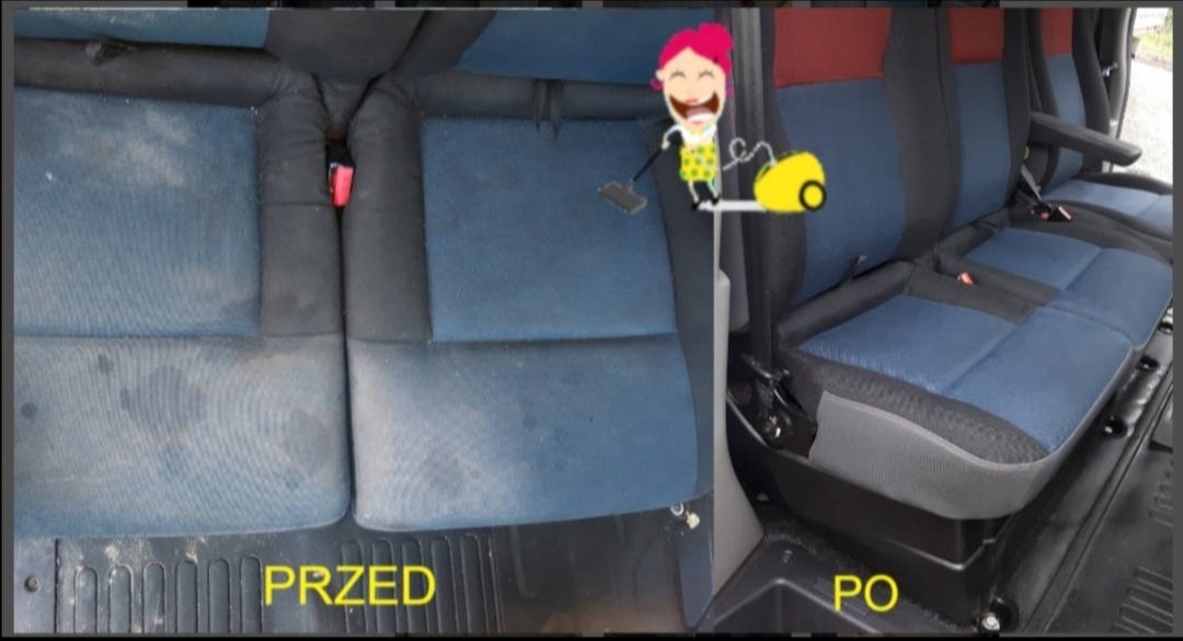 Pranie foteli samochodowych w samochodzie dostawczym