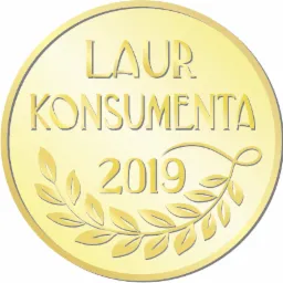 Złota odznaka 'Laur Konsumenta 2019' z wieńcem laurowym, symbol jakości i zaufania konsumentów.