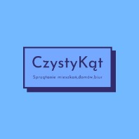 Logo firmy 'CzystyKąt' z hasłem 'Sprzątanie mieszkań, domów, biur' na jasnoniebieskim tle.