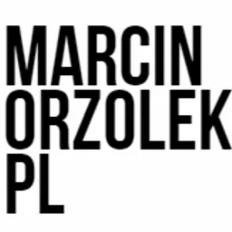 Czarno-białe logo z napisem 'MARCIN ORZOLEK PL' w trzech wierszach, wykonane grubą, bezszeryfową czcionką.