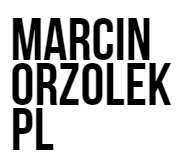 Czarno-białe logo z napisem 'MARCIN ORZOLEK PL' w trzech wierszach, wykonane grubą, bezszeryfową czcionką.