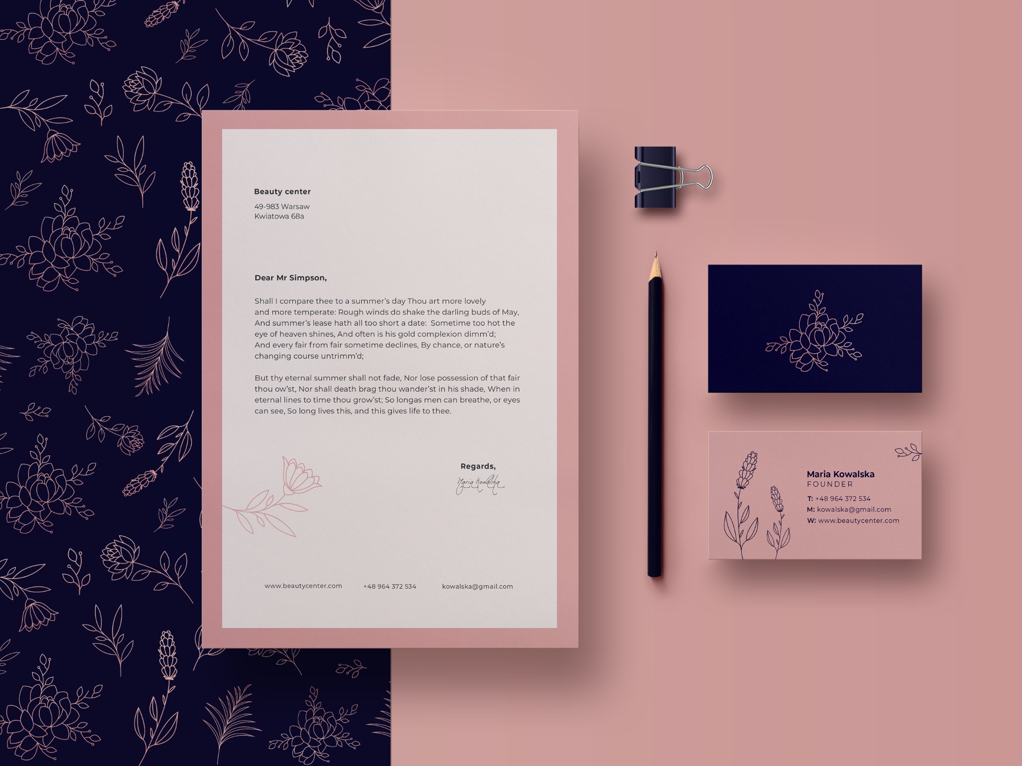 Identyfikacja wizualna, wizytówki, papier firmowy, wzory.