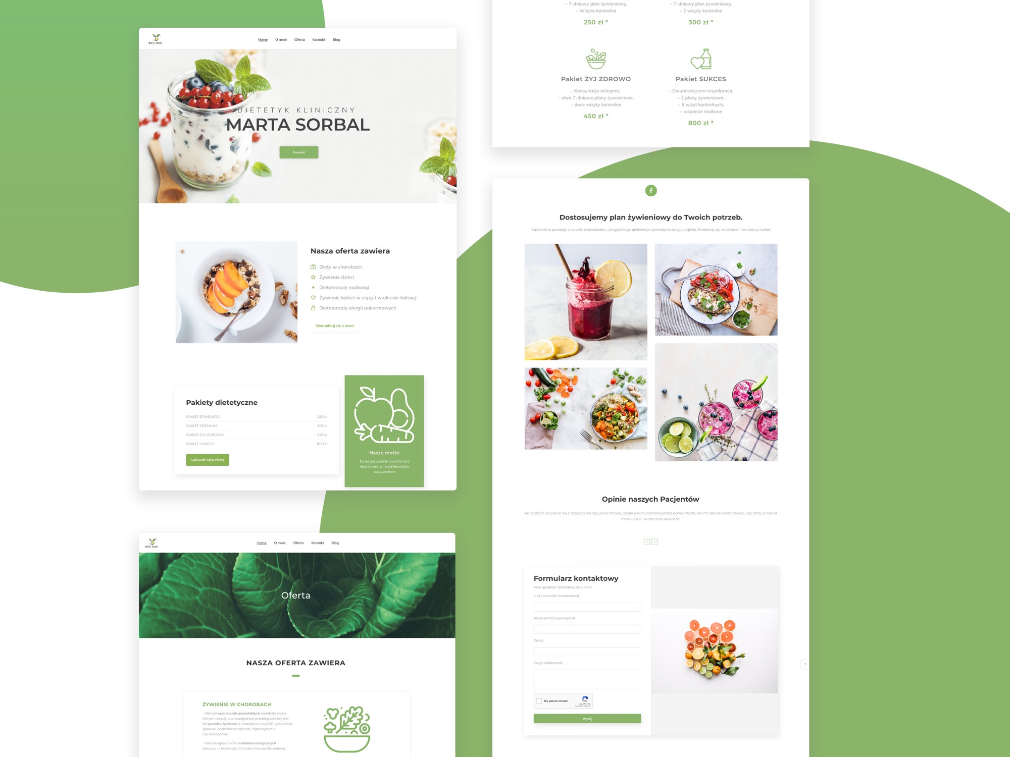 Projekt strony internetowej dietetyka klinicznego Marta Sorbal, prezentujący ofertę pakietów dietetycznych i informacje o żywieniu w chorobach.