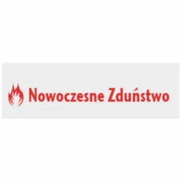 Logo firmy 'Nowoczesne Zduństwo' z symbolem płomienia po lewej stronie, napis w kolorze czerwonym.