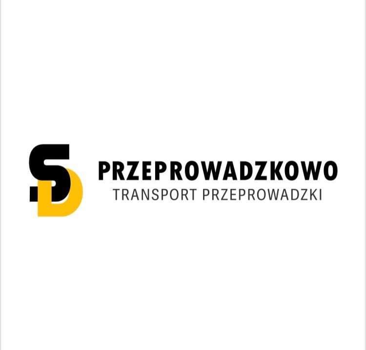 Logo firmy przeprowadzkowej: czarno-żółty symbol graficzny z napisem 'PRZEPROWADZKOWO TRANSPORT PRZEPROWADZKI' na białym tle.