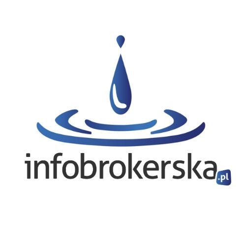 Logo firmy infobrokerska.pl z motywem kropli wody tworzącej fale.