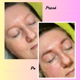 Strefa Piękna Beauty Salon - Zdjęcie 'przed i po' prezentujące efekt zabiegu na brwiach wykonanego w Bydgoszczy. Widoczne subtelne podkreślenie kształtu i koloru brwi, poprawiające ich definicję.