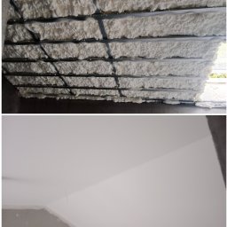 Solid-House - Poddasze w Międzyrzeczu po aplikacji pianki PUR pomiędzy metalowe profile konstrukcyjne, widok przed i po wykończeniu ścian gipsowych.