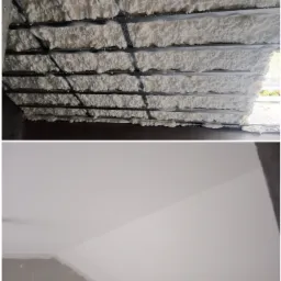 Poddasze w Międzyrzeczu po aplikacji pianki PUR pomiędzy metalowe profile konstrukcyjne, widok przed i po wykończeniu ścian gipsowych.