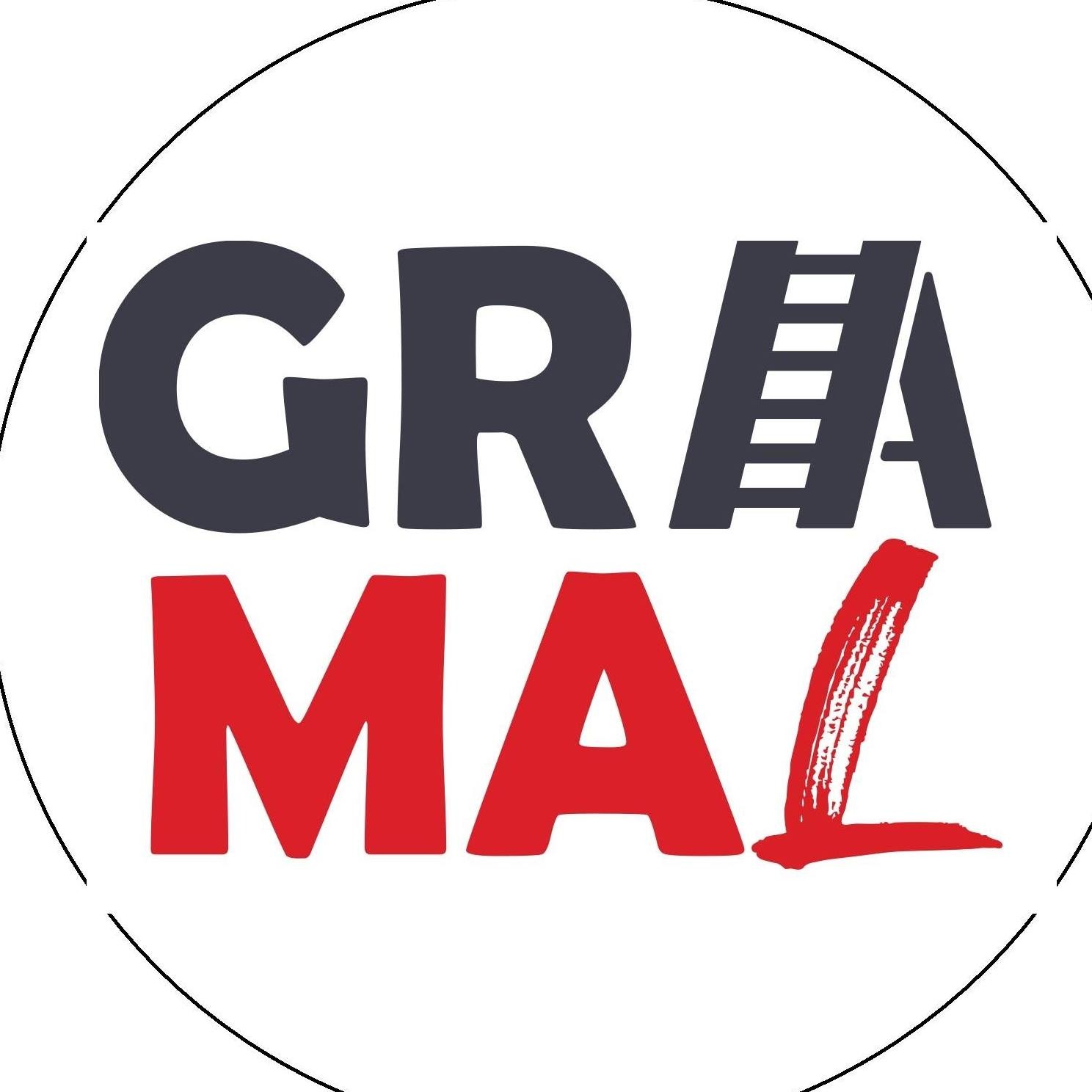 Logo firmy z nazwą GRA MAL, gdzie litera 'A' jest zastąpiona przez drabinę malarską, a litera 'L' ma fakturę pociągnięć pędzlem.